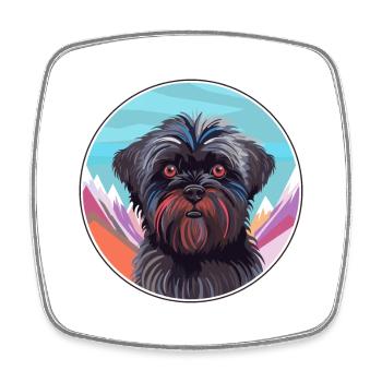 Affenpinscher Dog Breed Cartoon Kawaii Watercolor - Square fridge magnet - white - Front