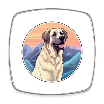 Anatolian Shepherd Dog Breed Cartoon Kawaii Waterc - Square fridge magnet - white - Front