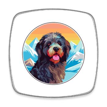 Barbet Dog Breed Cartoon Kawaii Watercolor - Square fridge magnet - white - Front