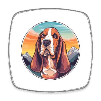Basset Hund Hund Rasse Cartoon Kawaii Aquarell - Viereckiger Kühlschrankmagnet - Weiß - Vorne