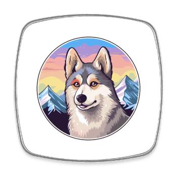 Alaskan Klee Kai Dog Breed Cartoon Kawaii Watercol - Square fridge magnet - white - Front