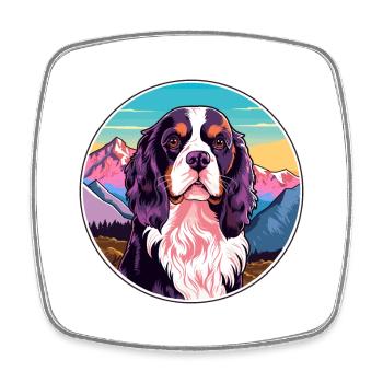 Alpine Spaniel Dog Breed Cartoon Kawaii Watercolor - Square fridge magnet - white - Front