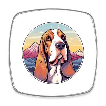 Artois Hound Dog Breed Cartoon Kawaii Watercolor - Square fridge magnet - white - Front