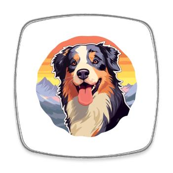 Australian Shepherd Dog Breed Cartoon Kawaii Water - Square fridge magnet - white - Front