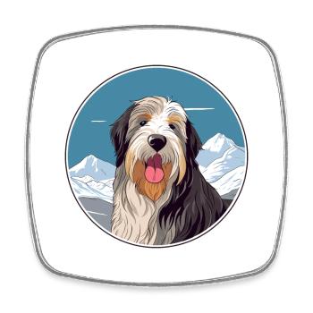Barbu Collie chien race dessin animé Kawaii aquarelle - Magnet carré - blanc - Devant