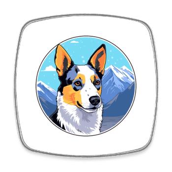Blue Heeler Dog Breed Cartoon Kawaii Watercolor - Square fridge magnet - white - Front