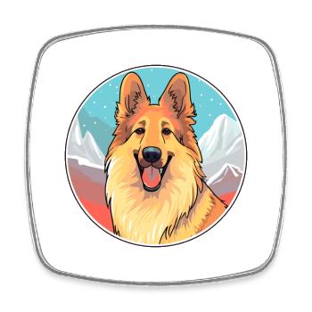 Belgian Tervuren Dog Breed Cartoon Kawaii Watercol - Square fridge magnet - white - Front
