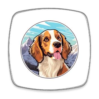Bretagne chien race dessin animé Kawaii aquarelle - Magnet carré - blanc - Devant