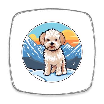 Bichon Yorkie Dog Breed Cartoon Kawaii Watercolor - Square fridge magnet - white - Front