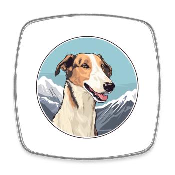 Borzoi Dog Breed Cartoon Kawaii Watercolor - Square fridge magnet - white - Front