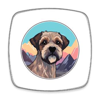 Border Terrier chien race dessin animé Kawaii aquarelle - Magnet carré - blanc - Devant