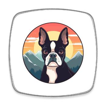 Boston Terrier Hunderasse Cartoon Kawaii Aquarell - Viereckiger Kühlschrankmagnet - Weiß - Vorne