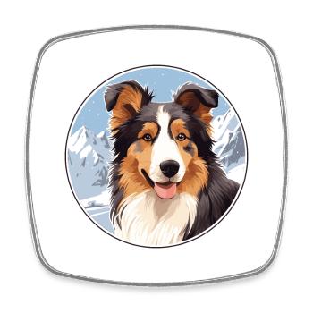 Collie chien race dessin animé Kawaii aquarelle - Magnet carré - blanc - Devant