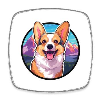 Corgi chien race dessin animé Kawaii aquarelle - Magnet carré - blanc - Devant