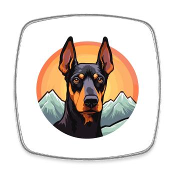 Doberman Pinscher chien race Cartoon Kawaii Waterco - Magnet carré - blanc - Devant