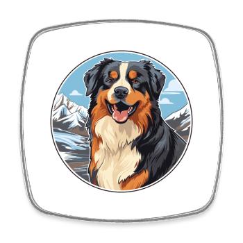 English Shepherd Dog Breed Cartoon Kawaii Watercol - Square fridge magnet - white - Front