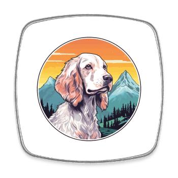Setter anglais chien race dessin animé Kawaii aquarelle - Magnet carré - blanc - Devant