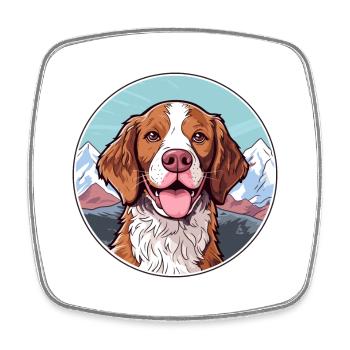 French Brittany Dog Breed Cartoon Kawaii Watercolo - Square fridge magnet - white - Front