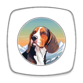 French Tricolor Hound Dog Breed Cartoon Kawaii Wat - Square fridge magnet - white - Front