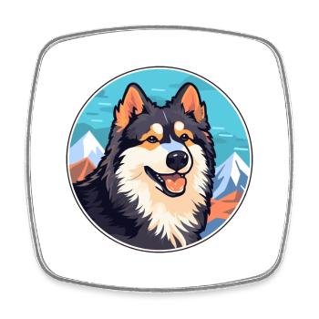 Finnish Lapphund Dog Breed Cartoon Kawaii Watercol - Square fridge magnet - white - Front