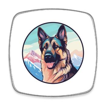 German Shepherd Dog Breed Cartoon Kawaii Watercolo - Square fridge magnet - white - Front