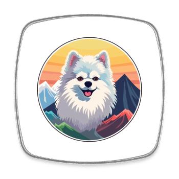 Deutsche Spitz Hunderasse Karikatur Kawaii Aquarell - Viereckiger Kühlschrankmagnet - Weiß - Vorne