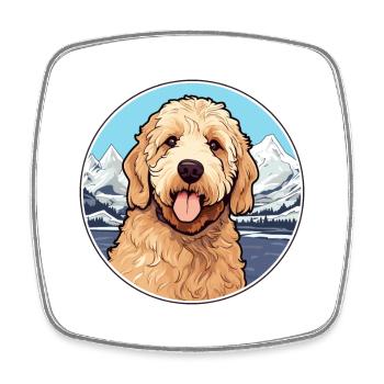 Goldendoodle Dog Breed Cartoon Kawaii Watercolor - Square fridge magnet - white - Front