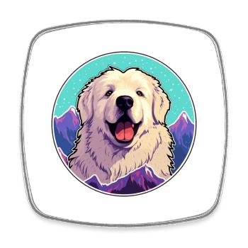 Grande race de chien des Pyrénées dessin animé Kawaii aquarelle - Magnet carré - blanc - Devant