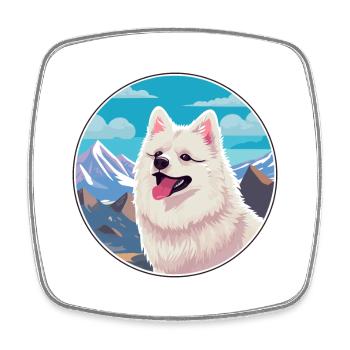 Spitz japonais chien race dessin animé Kawaii aquarelle - Magnet carré - blanc - Devant