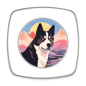 Karelian Bear Dog Breed Cartoon Kawaii Watercolor - Square fridge magnet - white - Front