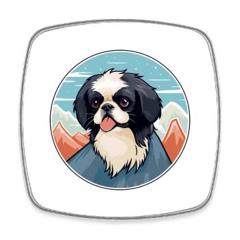 Japanese Chin Dog Breed Cartoon Kawaii Watercolor - Square fridge magnet - white - Front