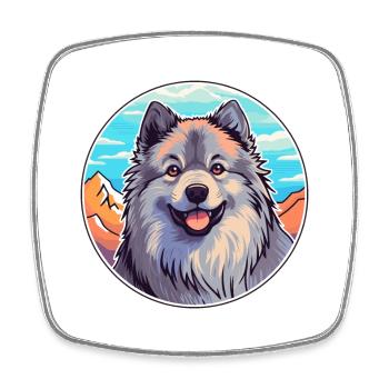 Keeshond Dog Breed Cartoon Kawaii Watercolor - Square fridge magnet - white - Front