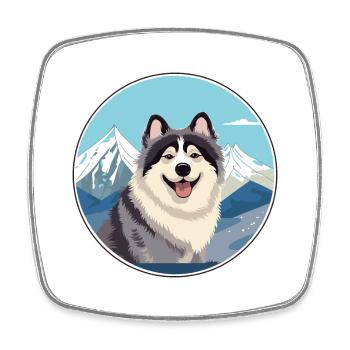 Hokkaido Dog Breed Cartoon Kawaii Watercolor - Square fridge magnet - white - Front