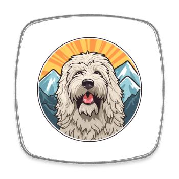 Komondor race de chien dessin animé Kawaii aquarelle - Magnet carré - blanc - Devant
