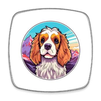 King Charles Dog Breed Cartoon Kawaii Watercolor - Square fridge magnet - white - Front