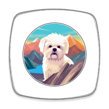 Malteser Hund Rasse Cartoon Kawaii Aquarell - Viereckiger Kühlschrankmagnet - Weiß - Vorne