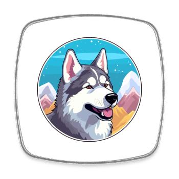 Northern Inuit Dog Breed Cartoon Kawaii Watercolor - Square fridge magnet - white - Front