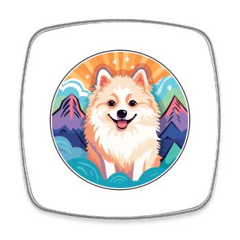 Spitz nordique chien race Cartoon Kawaii aquarelle - Magnet carré - blanc - Devant