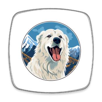 Maremma Sheepdog Dog Breed Cartoon Kawaii Watercol - Square fridge magnet - white - Front