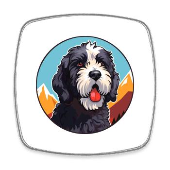 Portuguese Water Dog Breed Cartoon Kawaii Watercol - Square fridge magnet - white - Front
