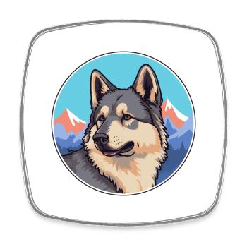 Norwegian Elkhound Dog Breed Cartoon Kawaii Waterc - Square fridge magnet - white - Front