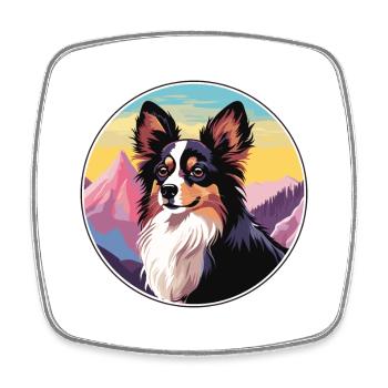 Papillon Hunderasse Karikatur Kawaii Aquarell - Viereckiger Kühlschrankmagnet - Weiß - Vorne