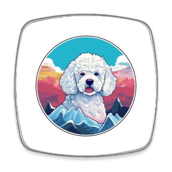 Caniche chien race dessin animé Kawaii aquarelle - Magnet carré - blanc - Devant