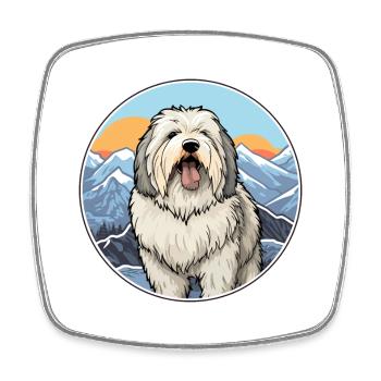 Old English Sheepdog Dog Breed Cartoon Kawaii Wate - Square fridge magnet - white - Front