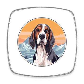 Chien courant russe race Cartoon Kawaii aquarelle - Magnet carré - blanc - Devant
