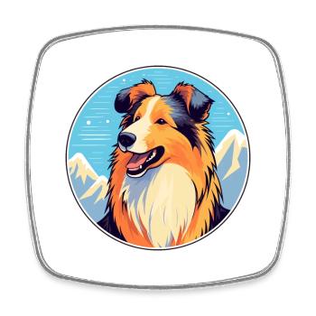 Rough Collie Dog Breed Cartoon Kawaii Watercolor - Square fridge magnet - white - Front