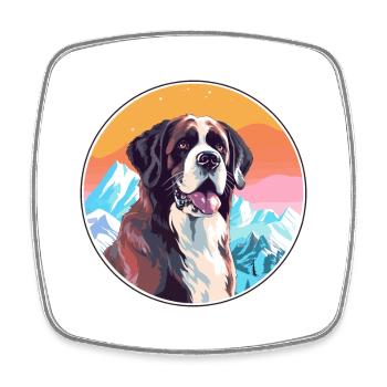 Saint Bernard chien race Cartoon Kawaii aquarelle - Magnet carré - blanc - Devant