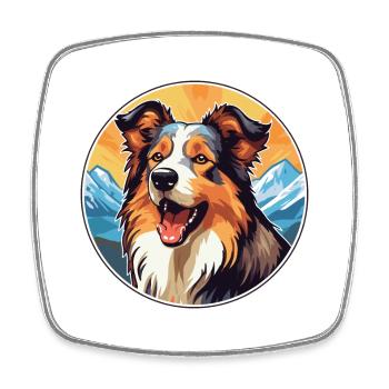Scotch Collie Hunderasse Cartoon Kawaii Aquarell - Viereckiger Kühlschrankmagnet - Weiß - Vorne