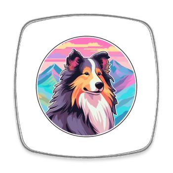 Sheltie Dog Breed Cartoon Kawaii Watercolor - Square fridge magnet - white - Front
