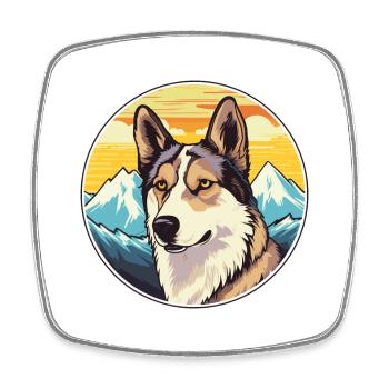 Siberian Laika Dog Breed Cartoon Kawaii Watercolor - Square fridge magnet - white - Front